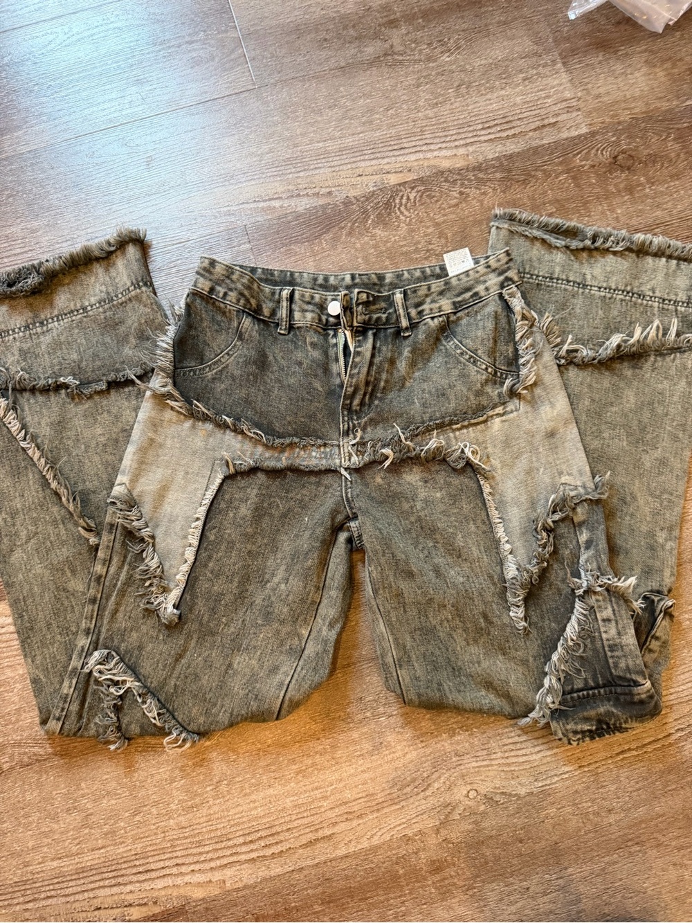 Frayed Patchwork Women's Jeans - Gray Distressed